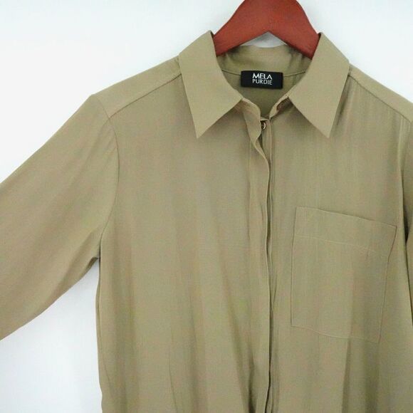 MELA PURDIE Technical Polyester Shirt Women XXS Khaki Button-Up Pocket Australia - Picture 5 of 15